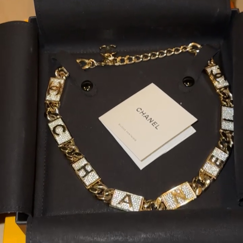 Chanel straws gold/white/crystal metal necklace